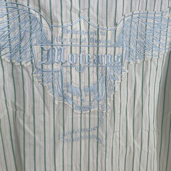 Green Striped embroidered back button down Men's Shirt MoJeans XL - Picture 5 of 10